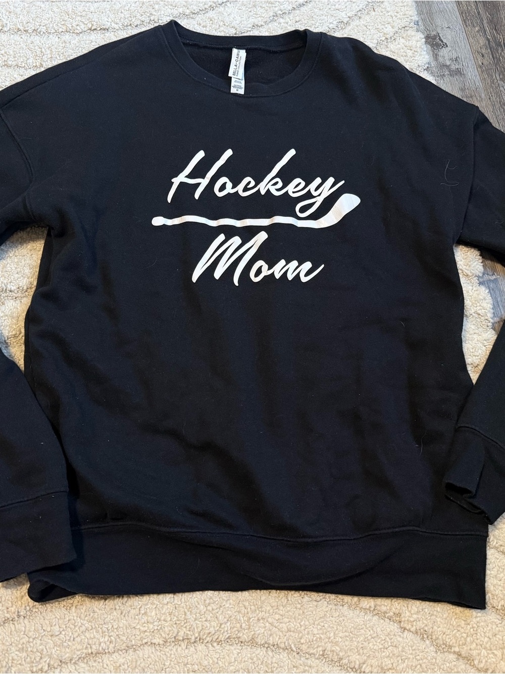 Bella Canvas Black "Hockey Mom" Sweatshirt with White Script
